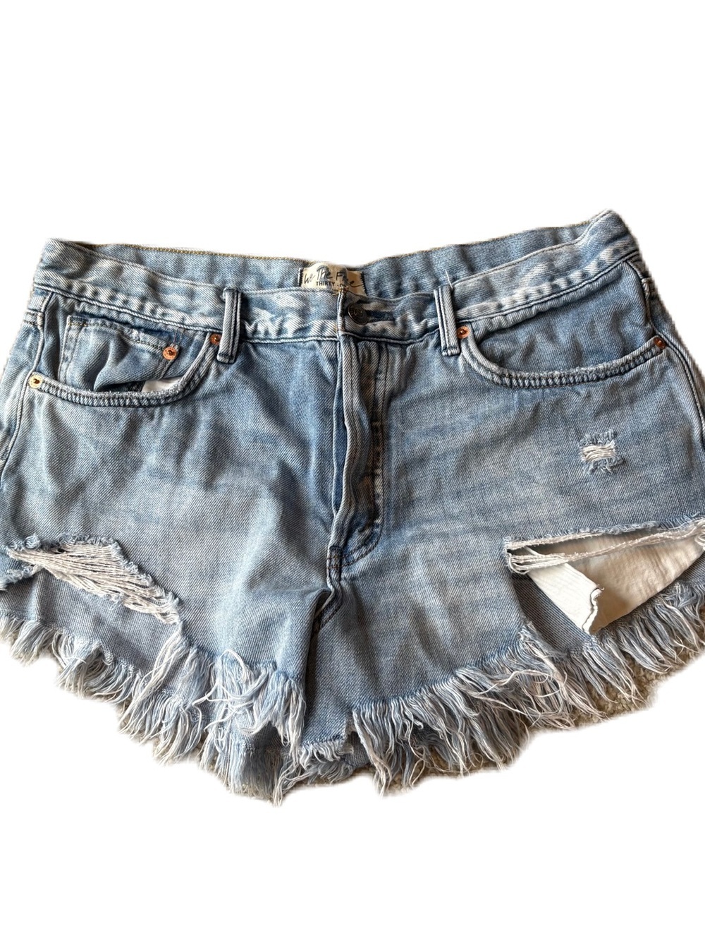 We The Free Light Blue Distressed Denim Jean Shorts Sz 31 Button Fly